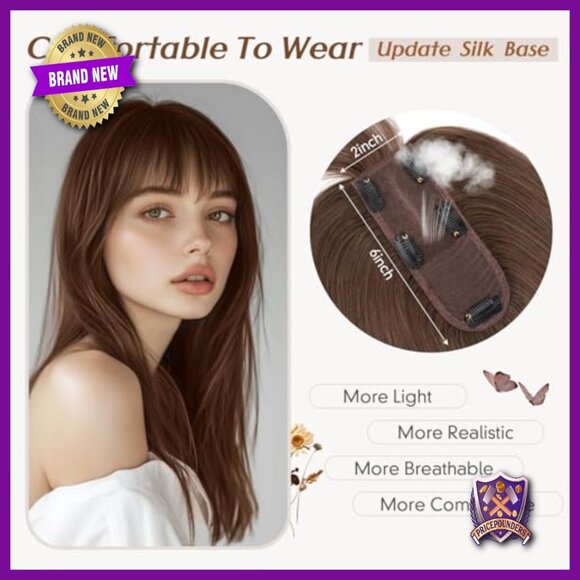 Human Hair Topper with Bangs 14 Inch 150% Density for Thinning Hair main image 3